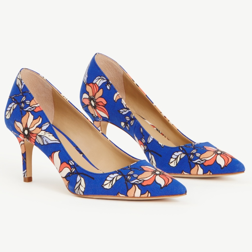 Ann Taylor Blue Floral Pointed-Toe Heels